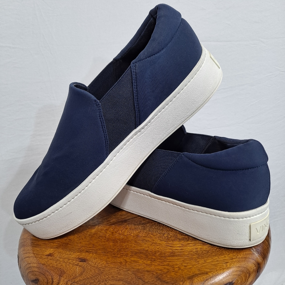 Vince Warren Navy Blue Platform Slip Ons